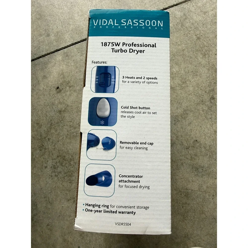 Vidal Sassoon Professional 1875W Turbo Dryer Blue Hair Blow Dryer VSDR5504 NEW